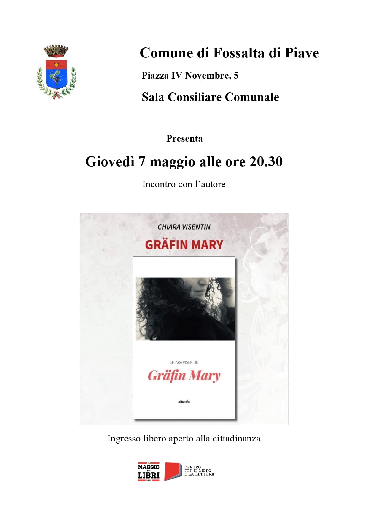 Incontro con l'autore Chiara Visentin Gioved&igrave; 7 maggio 2026